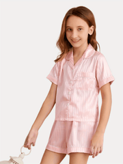 Girls Flowers Pajamas Set Short Sleeve Top & Shorts Sleepwear