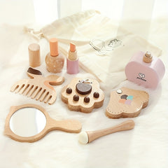 Girls' Wooden Makeup Set with Mirror Comb Lipstick Eyeshadow Powder Toy Gift