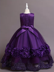 Girls' Rose Graphic Evening Dress Flower Girl Princess Dress Wedding Dress