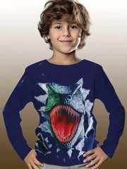 3D Dinosaur Print Kid's Pullover Long Sleeve Top for Boys
