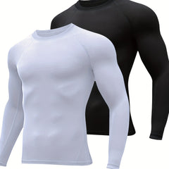 HOPLYNN Men's Compression Crew Neck Long Sleeve Athletic T-Shirt