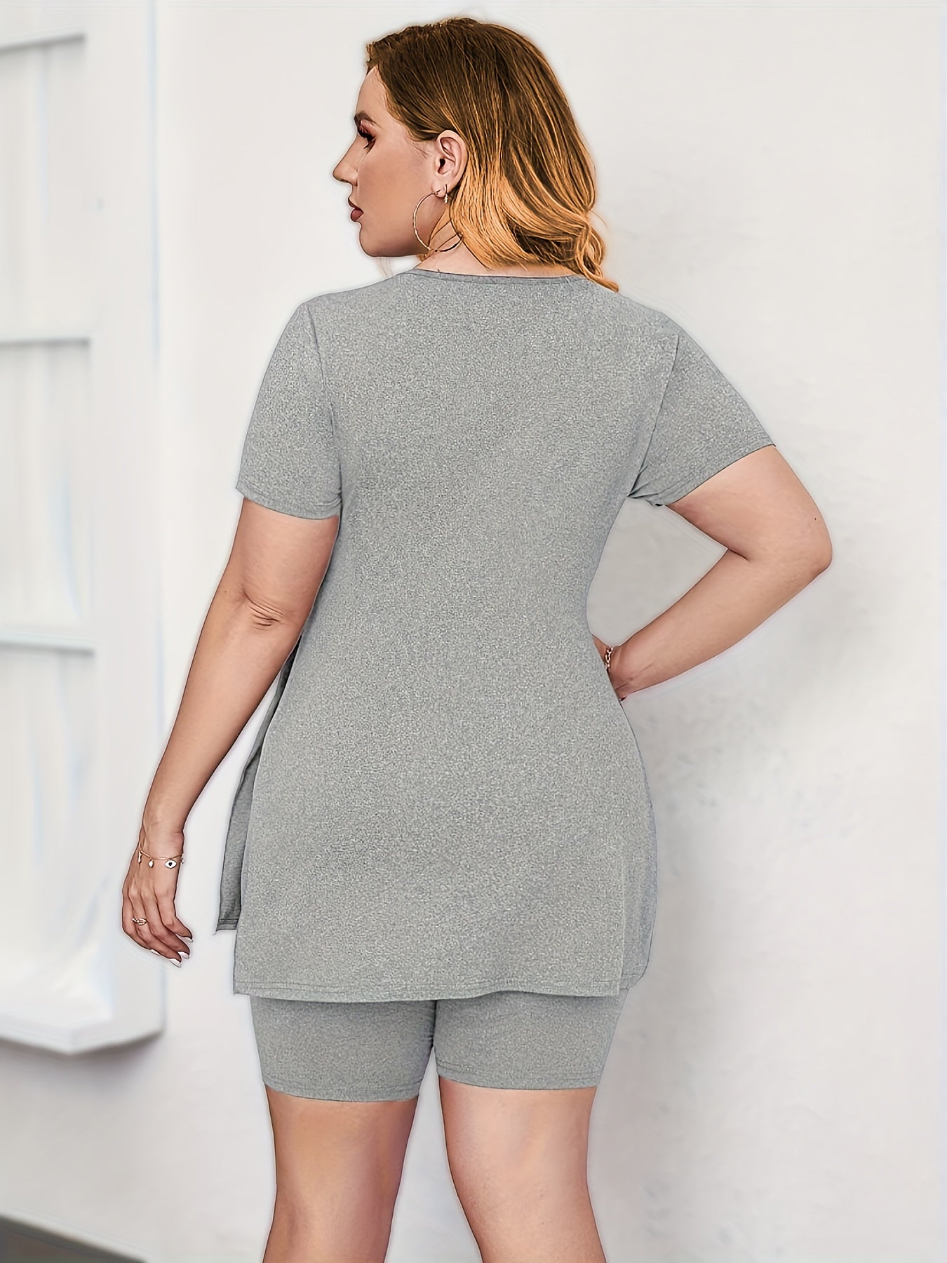 Solid Top & Biker Shorts Outfit Set