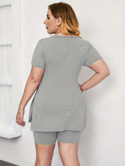 Solid Top & Biker Shorts Outfit Set
