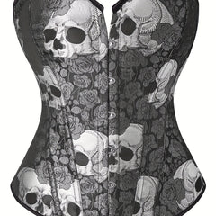 Skull Print Lace Up Bustier Tummy Control Body Shaper