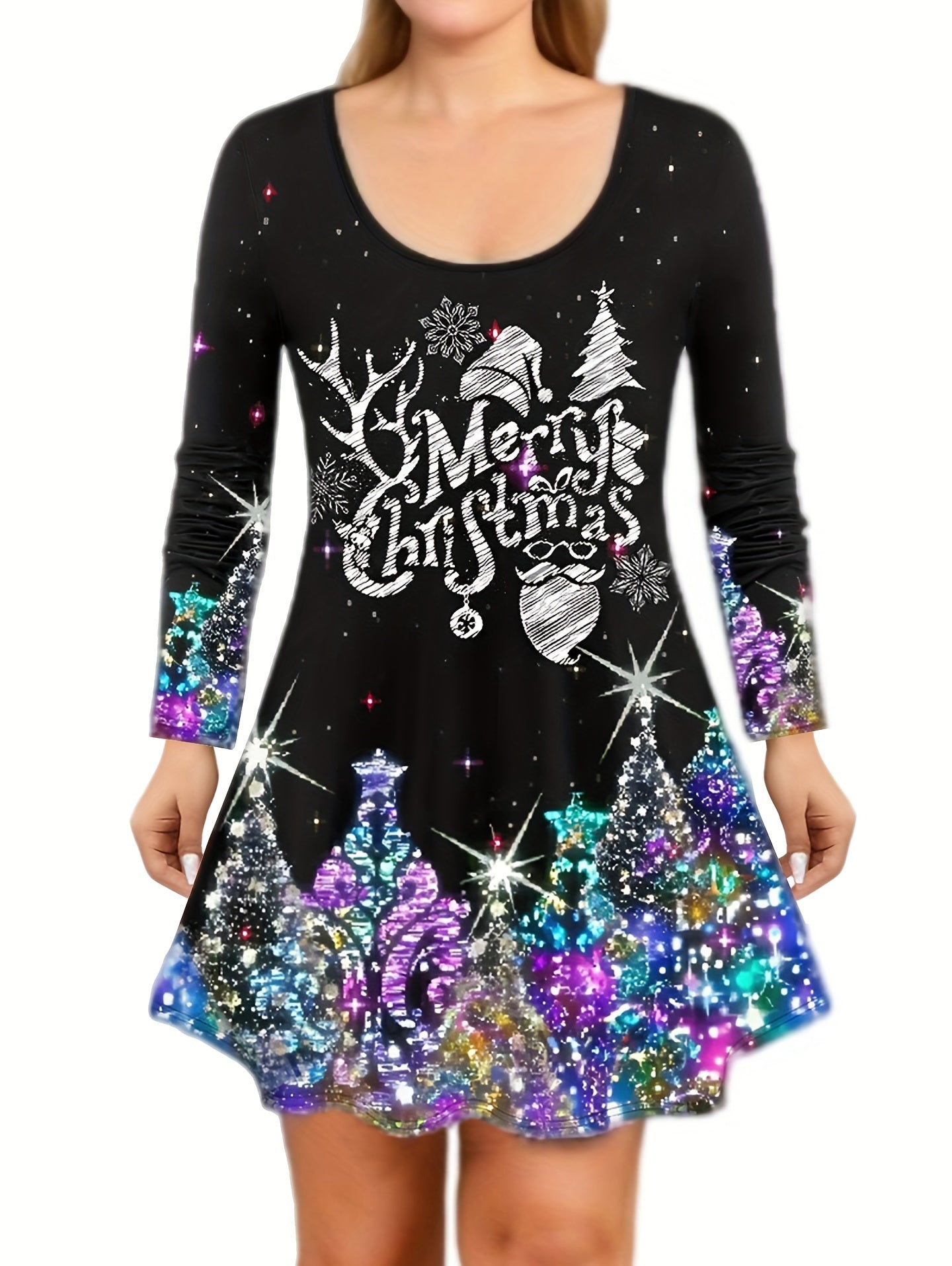 Christmas Casual Outfits Set Women's Plus Slogan & Graphic Print