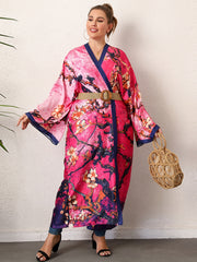 Boho Kimono Women's Plus Floral Print Tie Dye Long Sleeve