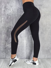 Sports Leggings Women's Plus Solid Pipping Contrast Mesh High Rise