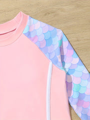 Quick Drying Fish Scale Print 2pc Swimsuits Girls Long Sleeve Top