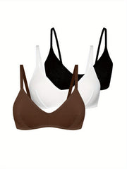 3pcs Solid Wireless Push Up Bras Women's Lingerie