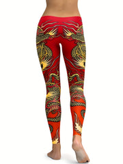 Dragon Print Yoga Leggings High Waist Fitness Pants