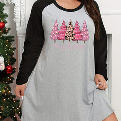 Christmas Tree Graphic Raglan Long Sleeve Nightdress