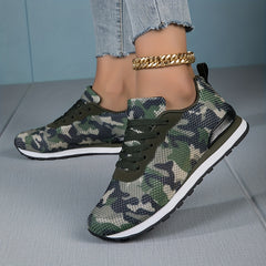 Women's Camo Mesh Sneakers Low Top Flatform Shoes