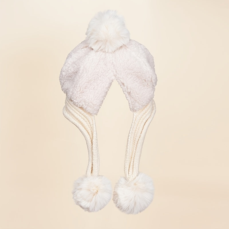 Winter Plush Hat with Fur Ball Knitted Warm Hat