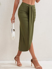 High Waist Gathered Slit Skirt for Spring & Summer