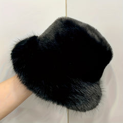 Fluffy Faux Fur Bucket Hat Plush Warm Hat