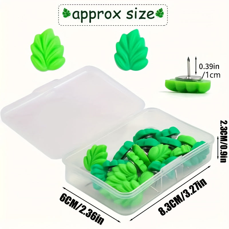 40pcs Green Leaves Flat Thumb Tacks Decorative Push Pins