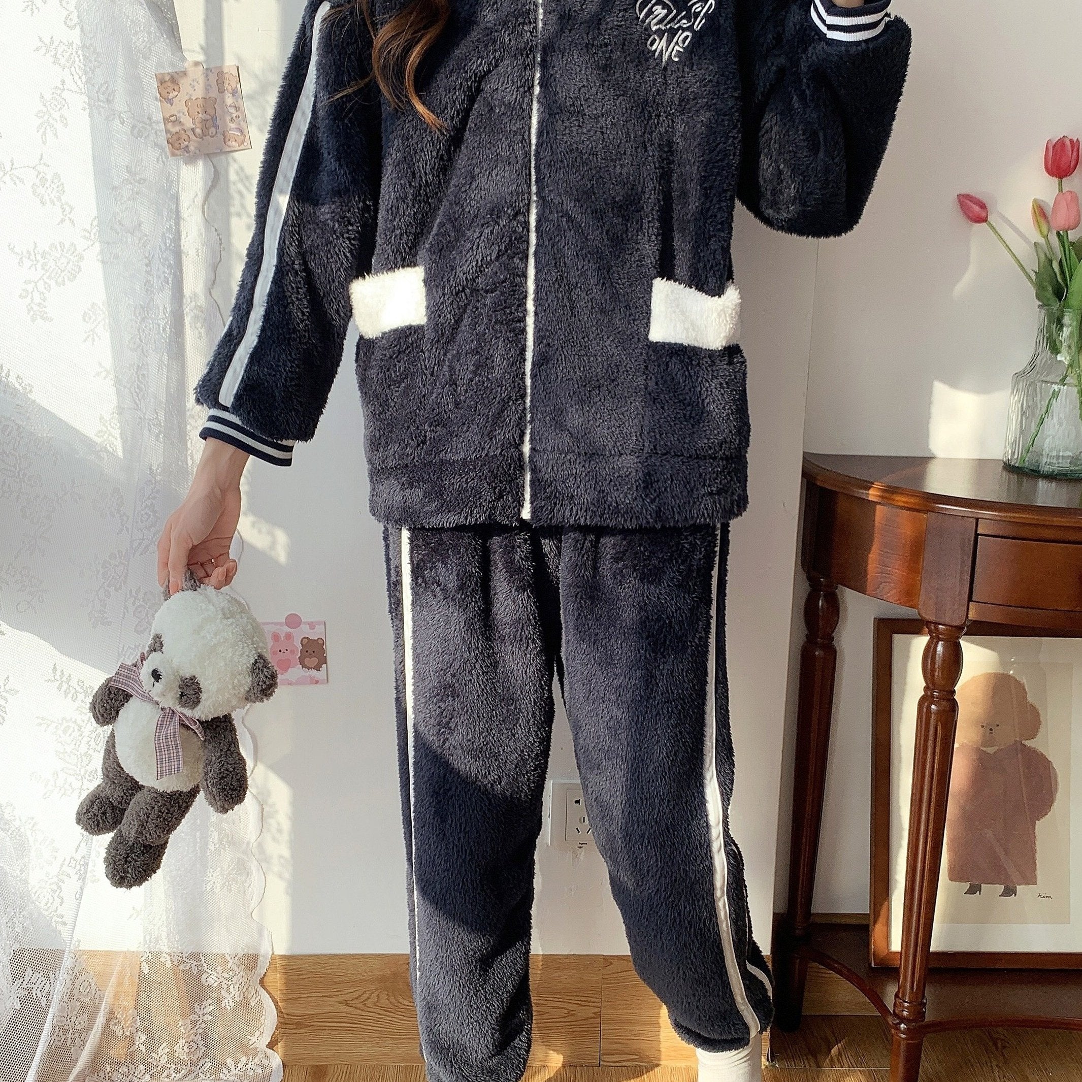 Heart Print Fuzzy Lounge Set Women's Loungewear & Sleepwear