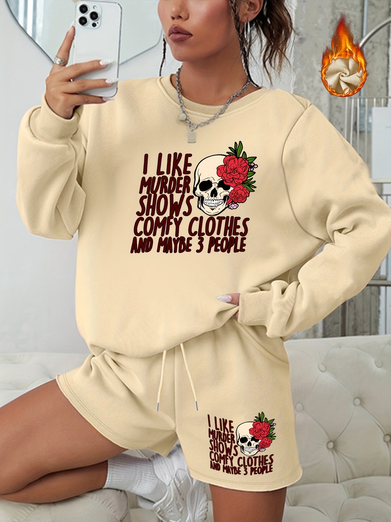 Halloween Graphic Print Sweatshirt & Shorts Set