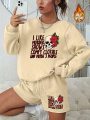 Halloween Graphic Print Sweatshirt & Shorts Set