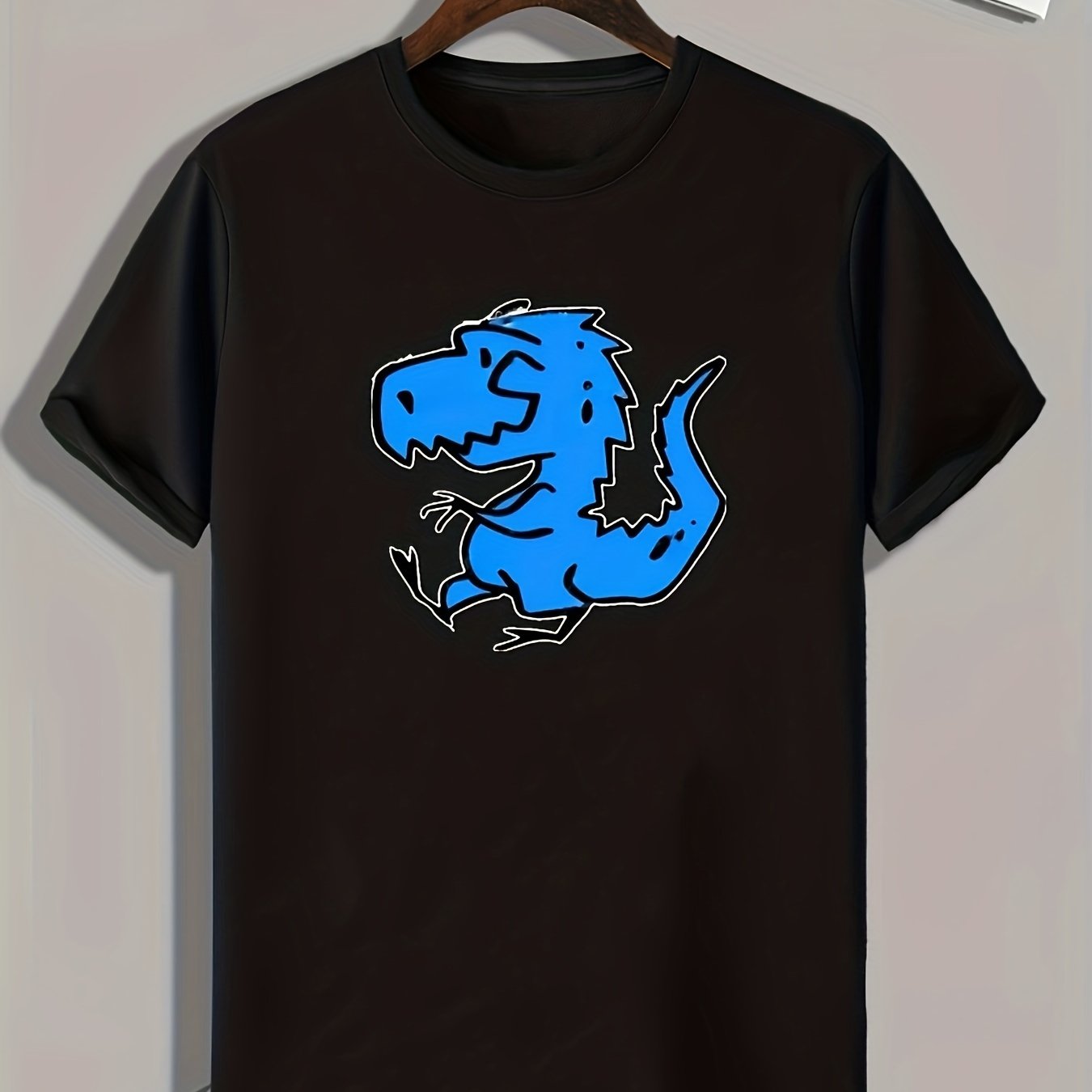 Dino Pattern Print Men's Sports T-shirt for Fitness Activities