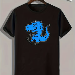 Dino Pattern Print Men's Sports T-shirt for Fitness Activities