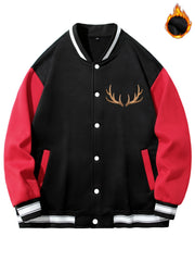 Men's Casual Block Baseball Jacket With Antlers Print