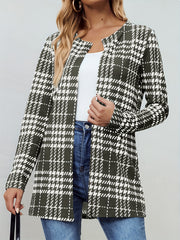 Plaid Open Front Jacket Long Sleeve for Fall