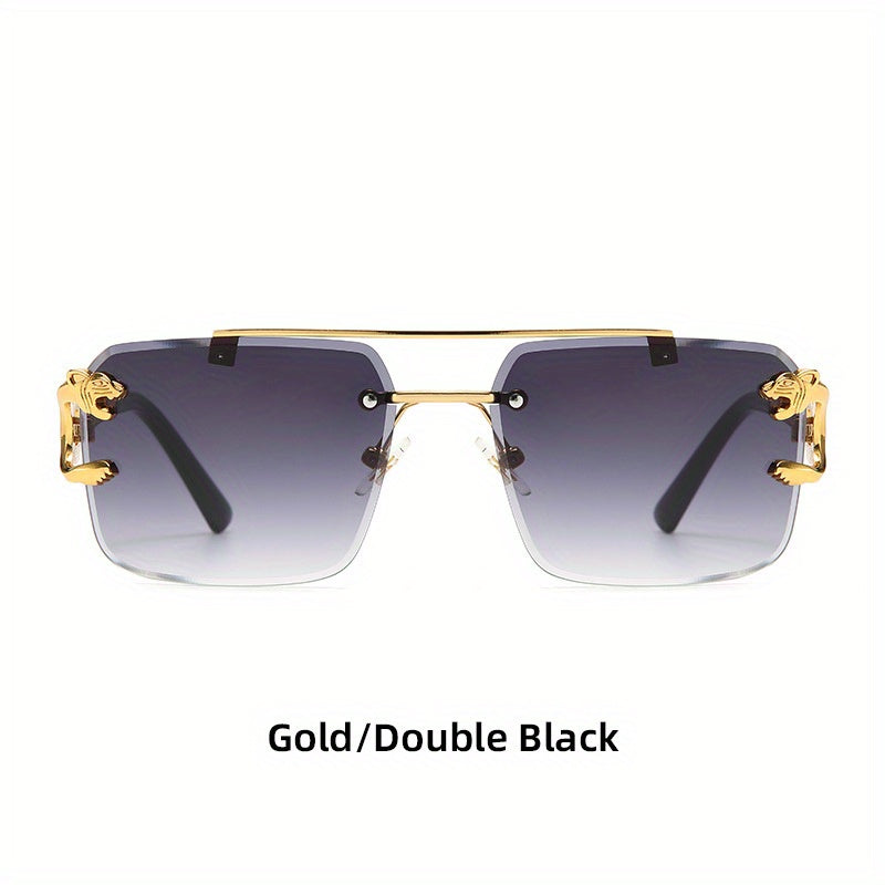 Metal Double Beam Sunglasses Leopard Rimless Square Glasses