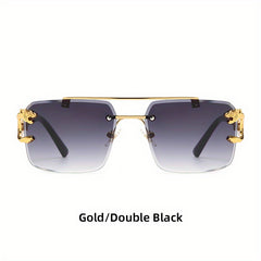 Metal Double Beam Sunglasses Leopard Rimless Square Glasses