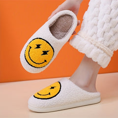 Women's Smile Face Pattern Slippers Plush Lined Shoes
