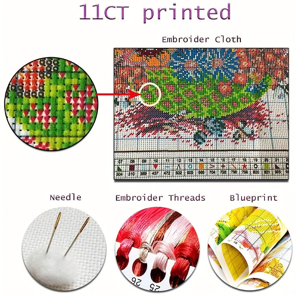 Needlework DIY Cross Stitch Kit Flower Butterfly 11CT Printed Canvas Painting