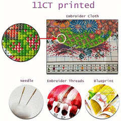 Needlework DIY Cross Stitch Kit Flower Butterfly 11CT Printed Canvas Painting