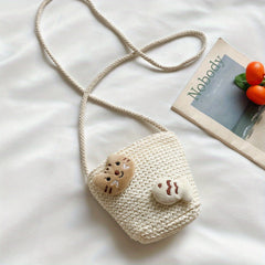 Kids Cartoon Straw Crossbody Bag with Zipper Coin Purse