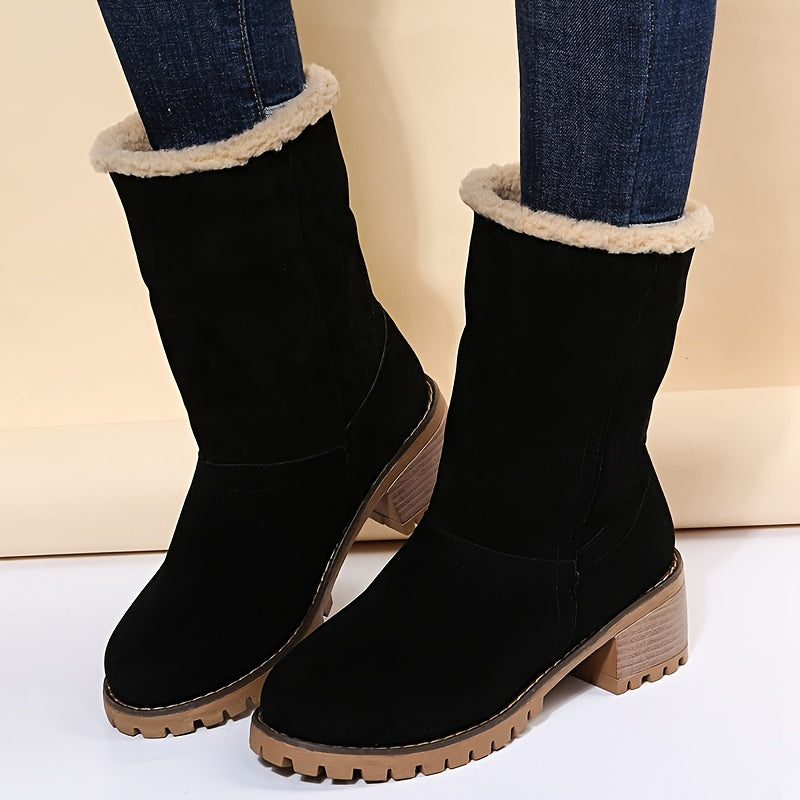 Women's Fleece Lined Snow Boots - Thermal Mid Heel Winter Casual Footwear