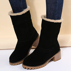 Women's Fleece Lined Snow Boots - Thermal Mid Heel Winter Casual Footwear