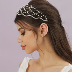 Bridal Headband Mesh Faux Pearl Crystal Headpiece Wedding Hair Accessories