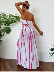 Tie Dye Halter Bikini Set with Cover Up Skirt