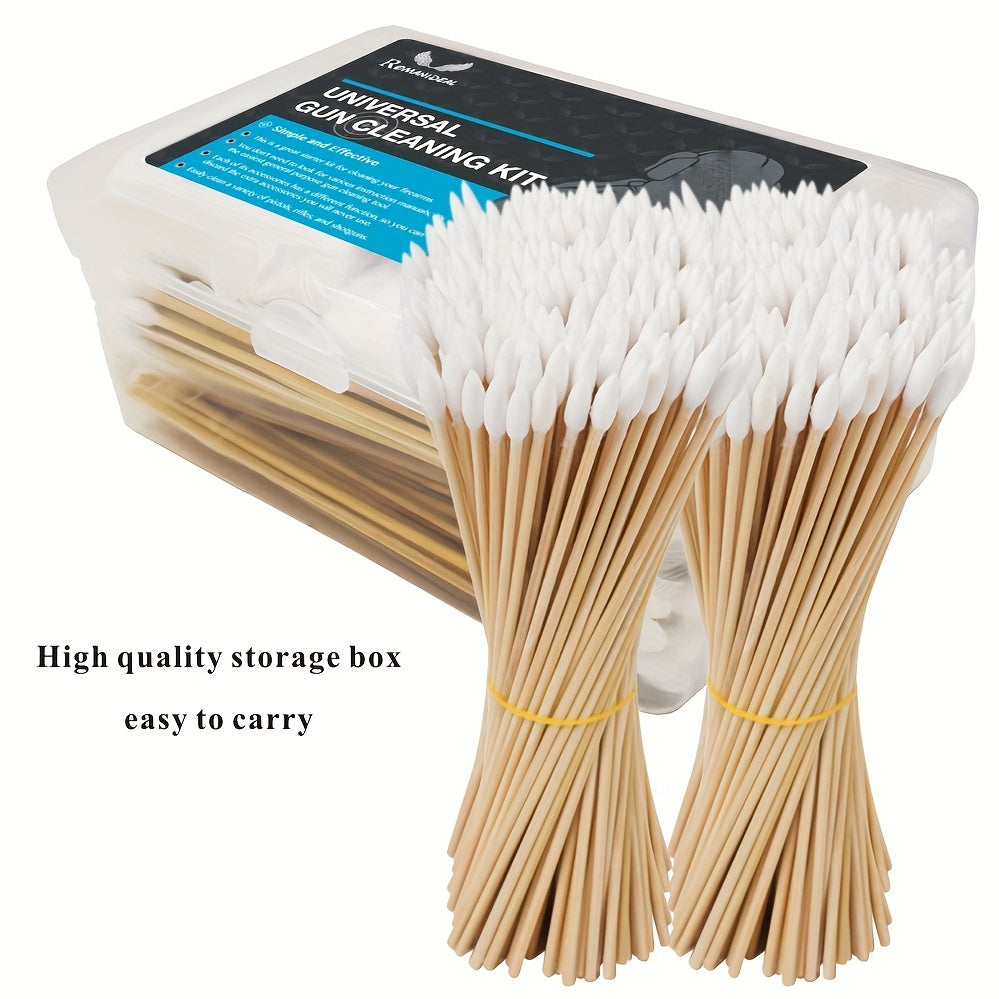 Gun Cleaning Kit with Bamboo Handle, 200 Tips, 200 Round Patches
