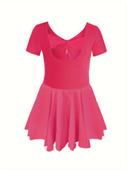 Girls Stretchy Short Sleeve Ballet Dress Leotard for Dance