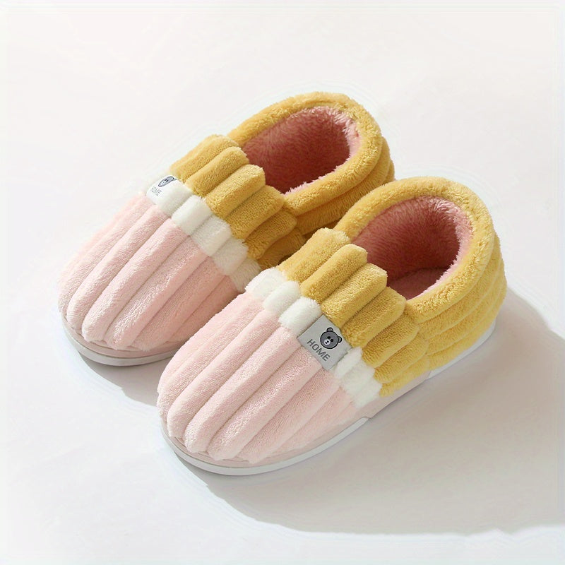 Colorblock Fluffy Slippers Warm Cozy Fuzzy Home Shoes