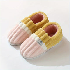 Colorblock Fluffy Slippers Warm Cozy Fuzzy Home Shoes