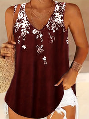 Floral Print V Neck Tank Top