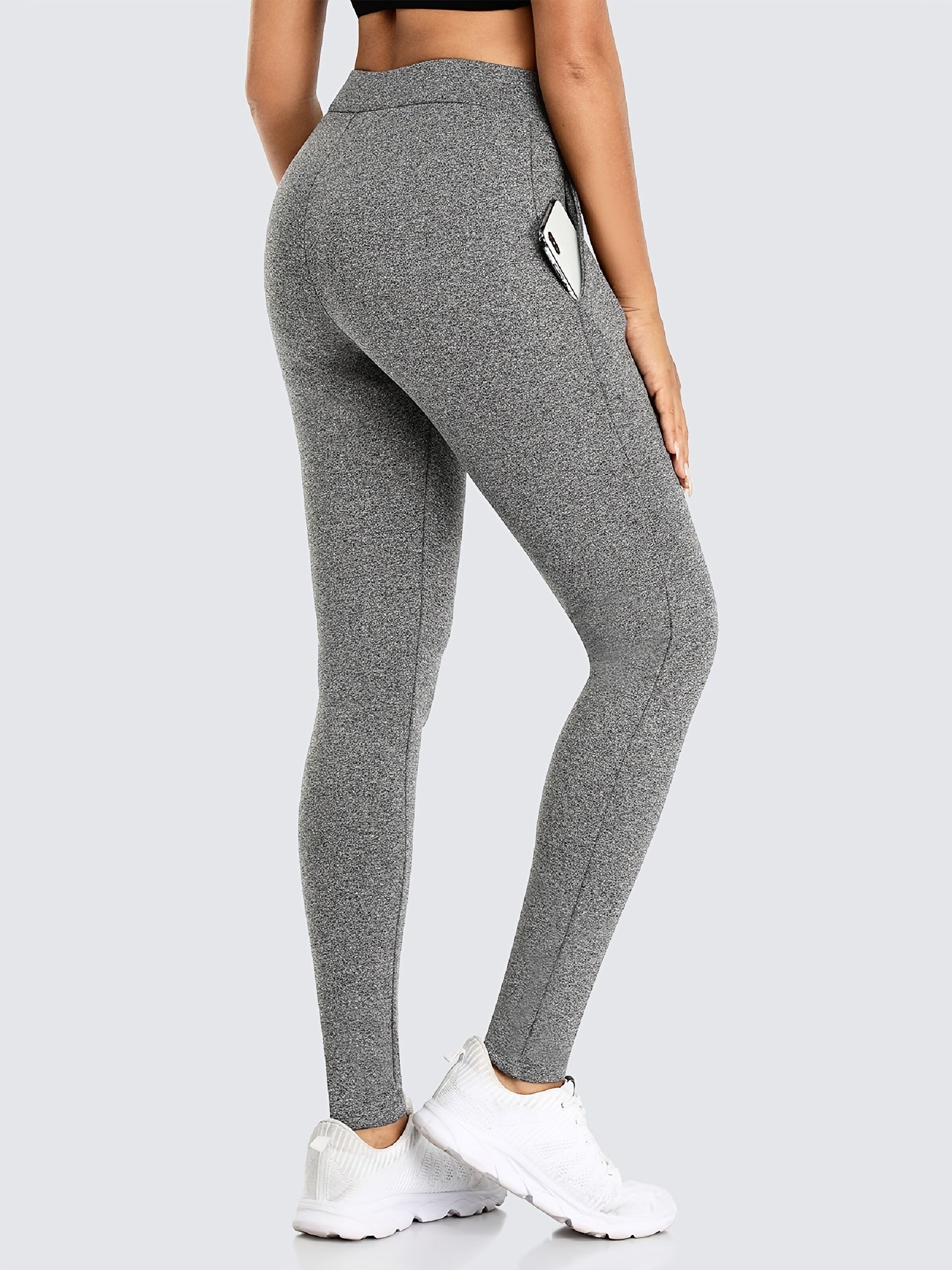 High Waist Sports Pants with Plush Inner Pockets for Yoga
