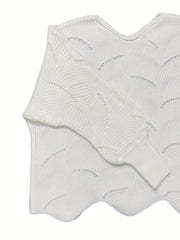 Casual Sweater Women's Plus Solid Eyelet Embroidered Bat Sleeve