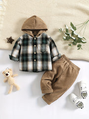 Baby Boys Plaid Hooded & Pants Set Newborn Sweatsuit 2pcs Outfit