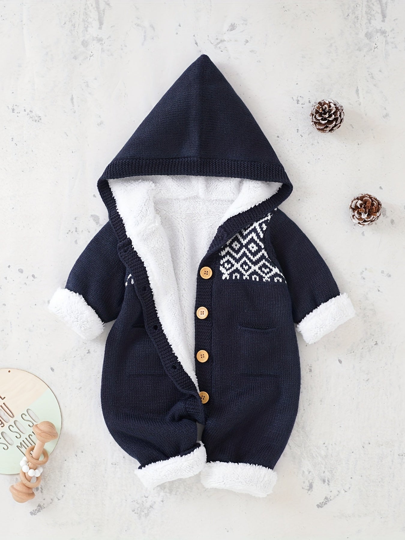 Newborn Knitted Hooded Jumpsuit with Cashmere