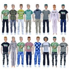 10pcs Male Doll Clothes for 11.82in Doll, 5 Tops and 5 Pants, Christmas Gift