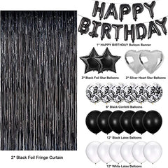 Happy Birthday Balloon Banner & Set with Foil Fringe Curtains