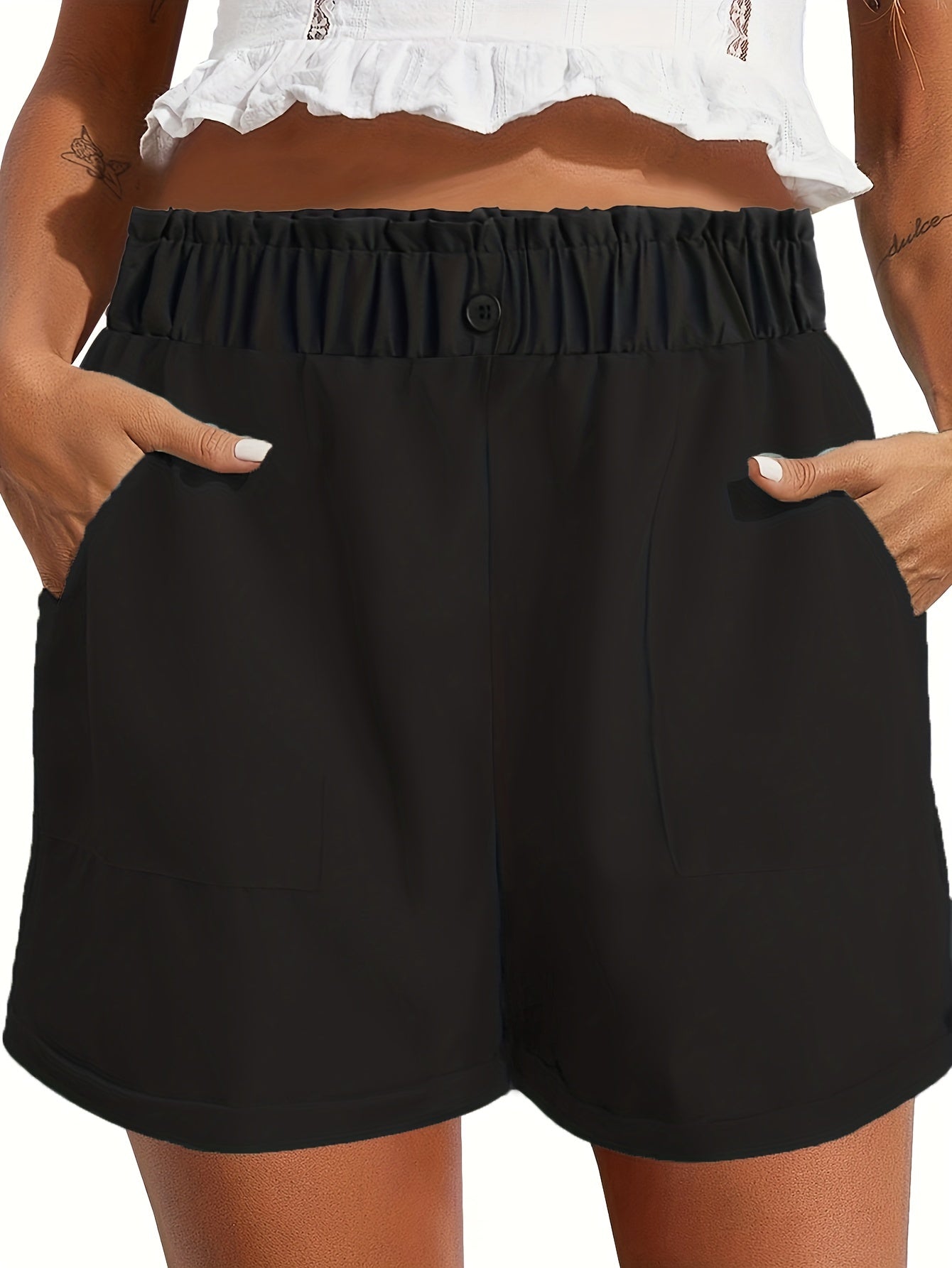 Solid Elastic Waist Shorts Casual Summer Versatile Women's Clothing