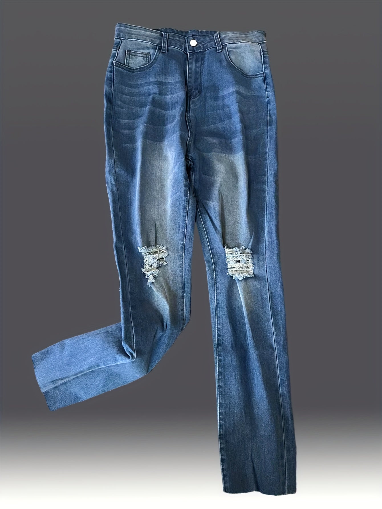 Water Ripple Embossed Ripped Jeans